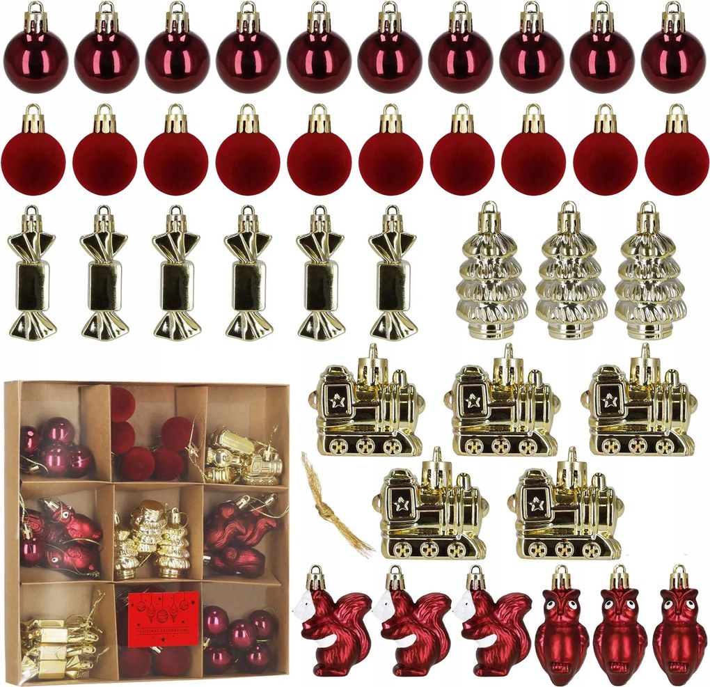 Karácsonyfadísz 40 db-os Karácsonyfa 7 cm Törhetetlen Medál Szett