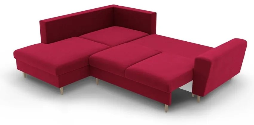Piros bársony kinyitható tárolóhelyes sarokkanapé (bal oldali-L alakú) Kyoto – Cosmopolitan Design
