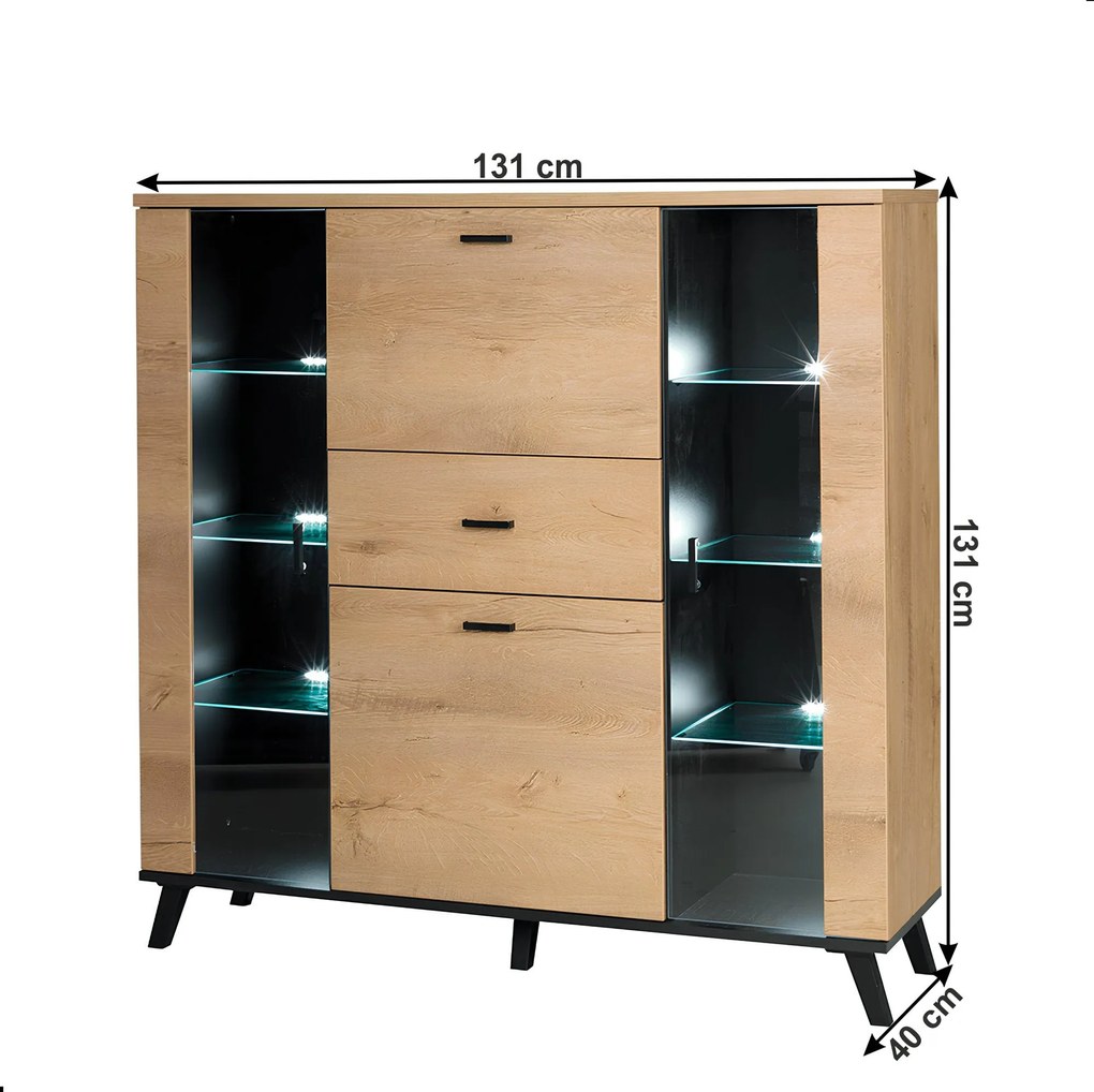 Komód, tölgyfa lefkas/fekete, SIRAN TYP 3