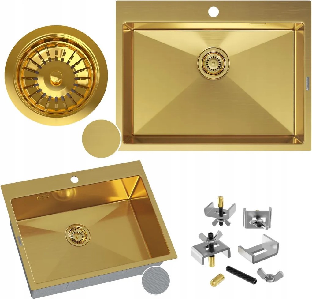 Acél mosogató 65x50 cm Arany egymedencés Silvo csepegtető nélküli szifon