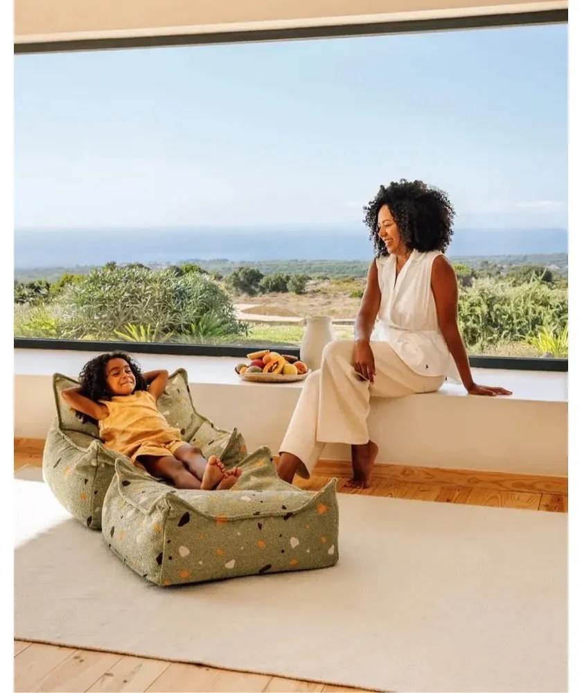 Zöld buklé-zsenília gyerek babzsákfotel Terrazzo Square – Wigiwama