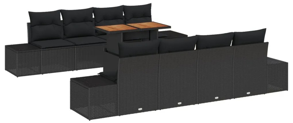 Kerti kanapé szett 7 darabos Fekete Rattan és textil párnák