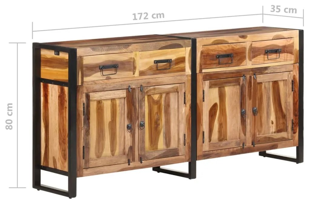 tömör akácfa tálalószekrény mézszínű felülettel 172x35x80 cm
