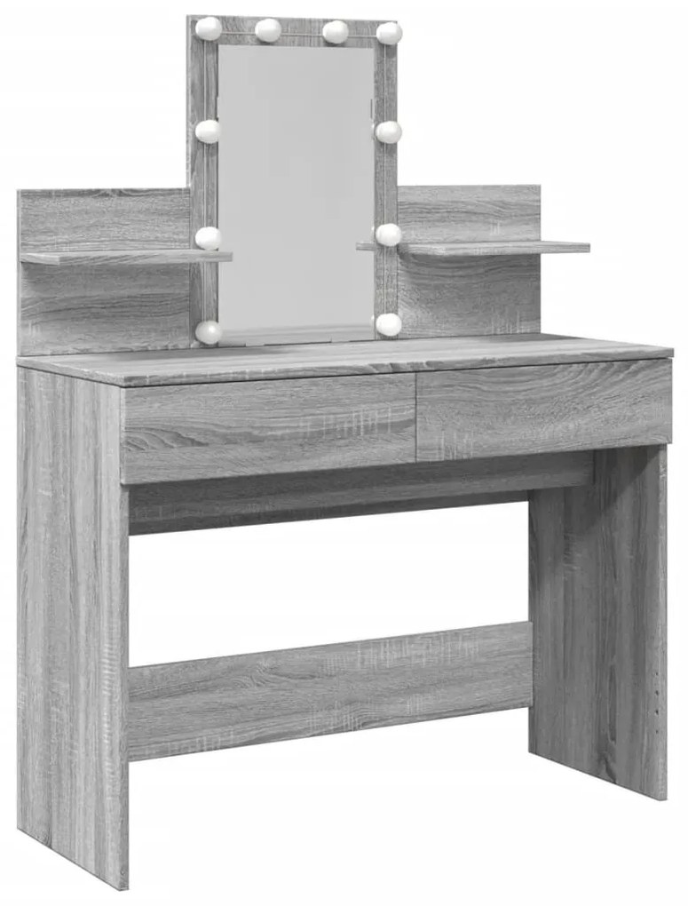 szürke sonoma színű fésülködőasztal LED-del 100 x 40 x 130 cm