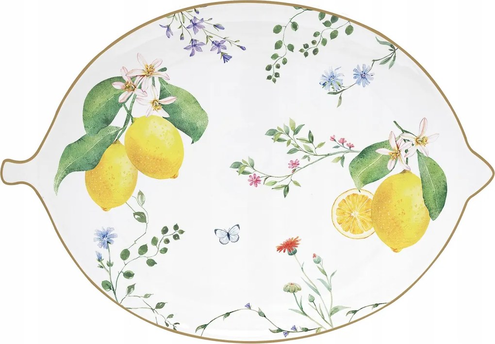 Porcelán tálca patera citrom modern tálca sütemény ajándék