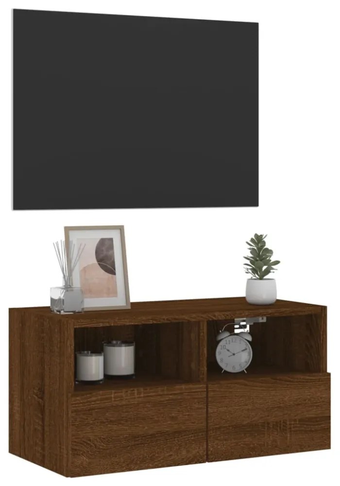 barna tölgyszínű szerelt fa fali TV-szekrény 60 x 30 x 30 cm