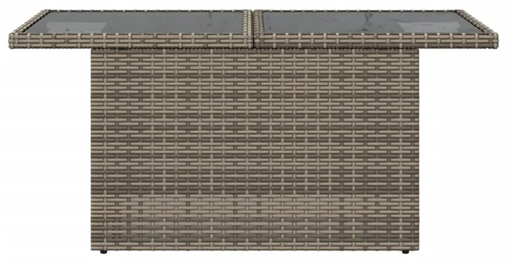 szürke polyrattan üveglapos kerti asztal 100x55x73 cm
