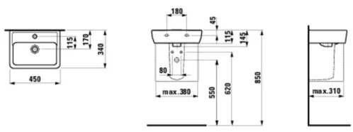 LAUFEN H8119510001041 - Munkalapra helyezhető/falra szerelhető PRO 45x34 cm kerámia/fehér