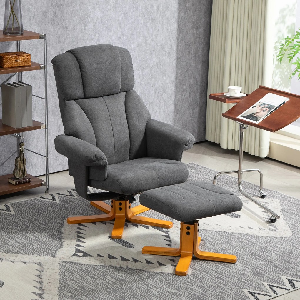 HOMCOM Fotel Relaxáló Funkcióval, Fotel Puffal, TV Fotel 150 kg teherbírással, Nappaliba, Hálószobába, 79 x 80 x 104 cm, Sötétszürke | Aosom