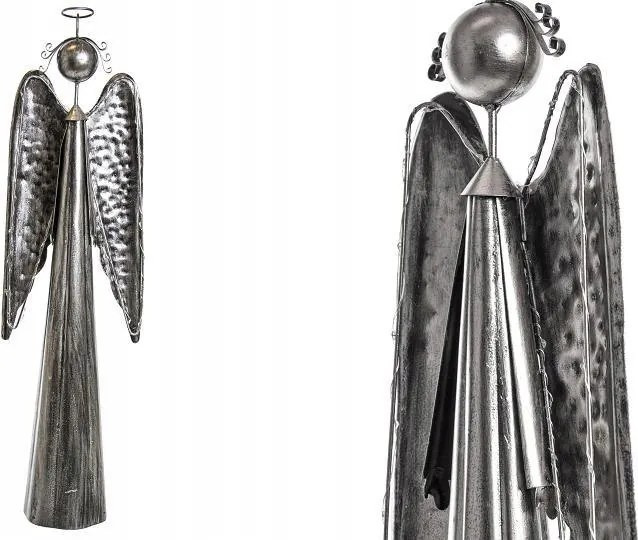 Angyal fém ezüst karácsonyi dekoráció Led figura H27 DEcodomi