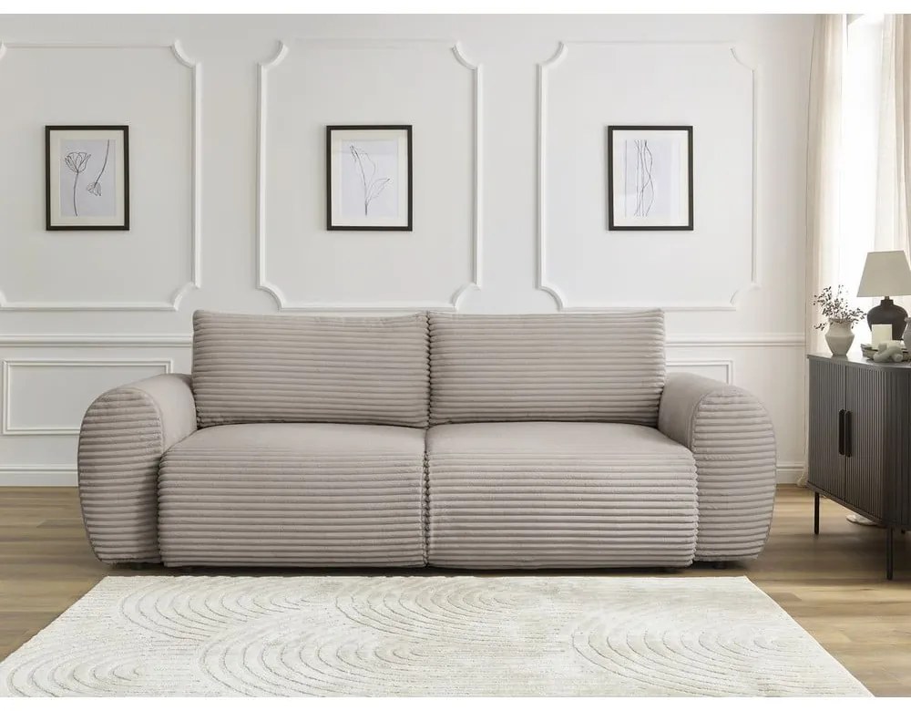 Világosszürkés bézs kordbársony kinyitható kanapé 257 cm Lucien – Bobochic Paris