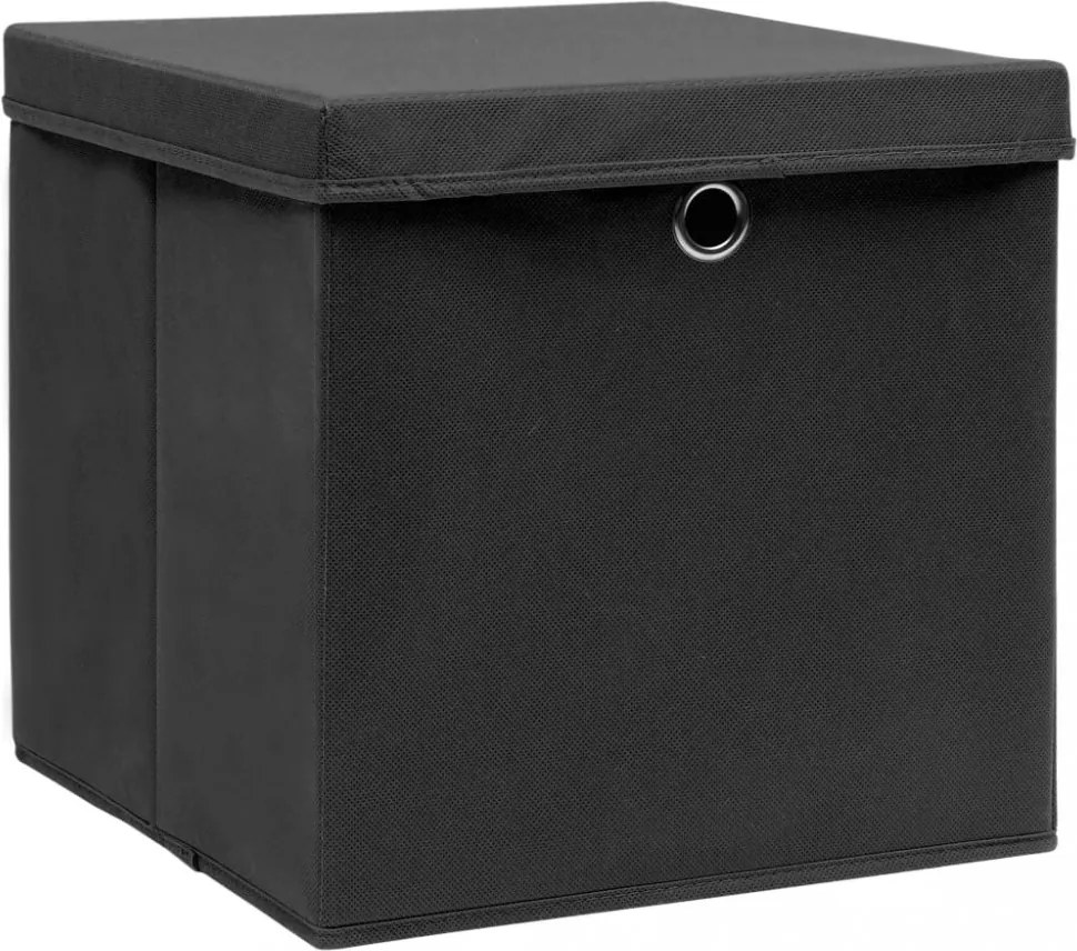 4 db fekete szövet tárolódoboz fedéllel 32 x 32 x 32 cm