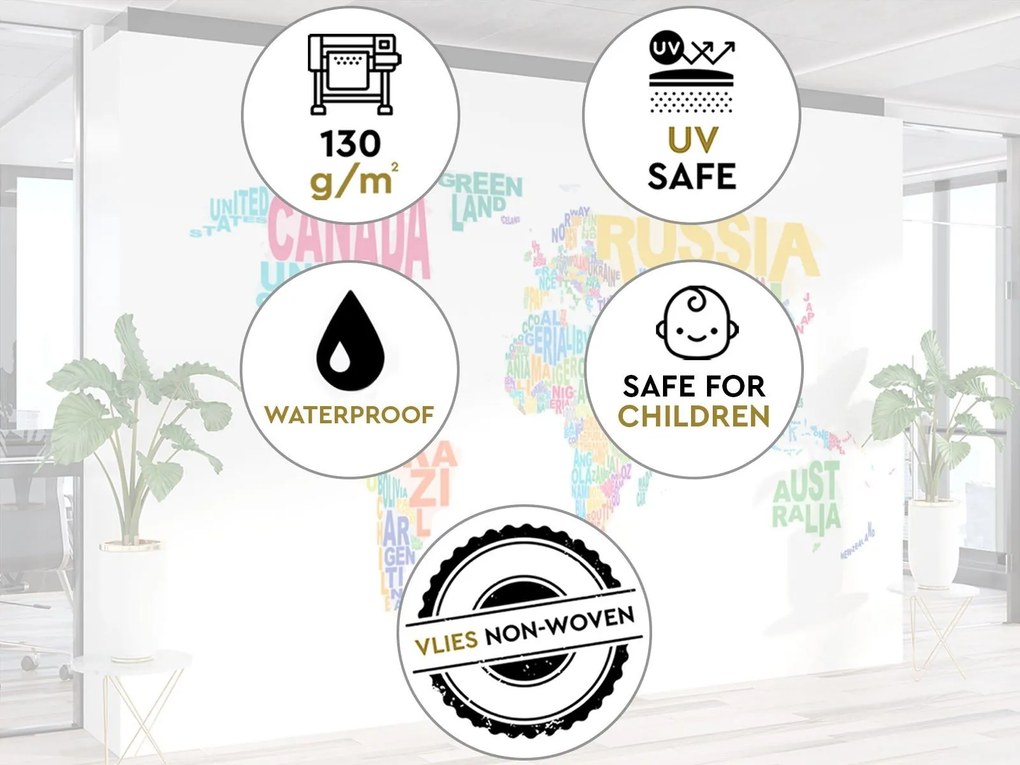 Gario Fotótapéta Világtérkép - színes feliratokkal Anyag: Vlies, Méret: 150 x 105 cm