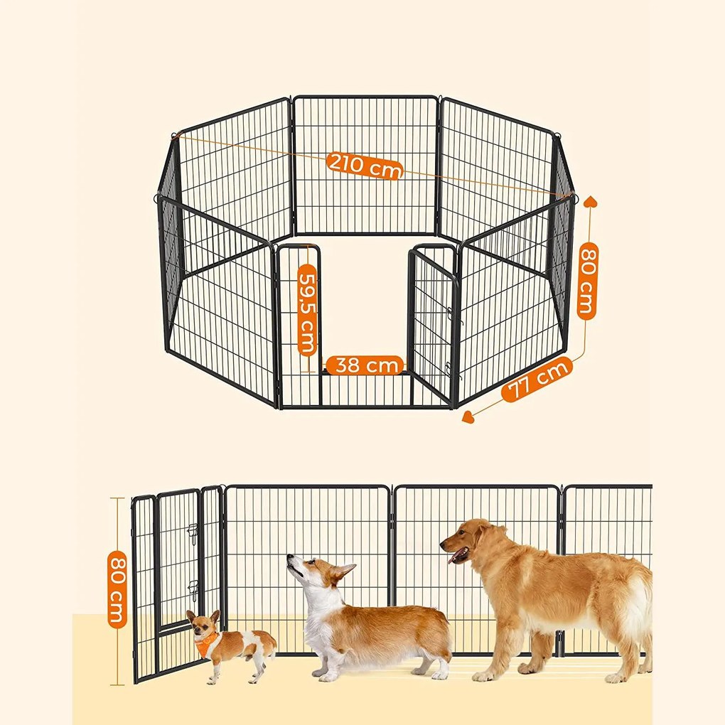 Kutya kennel, kutyaketrec 77 x 80 cm, kültéri kisállat kifutó, fekete