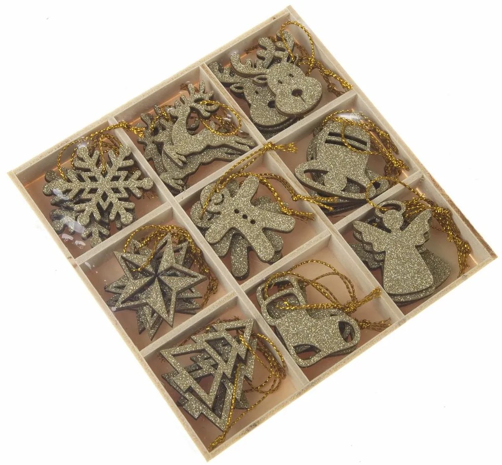 Karácsonyi fa díszek dobozban 36 db, arany