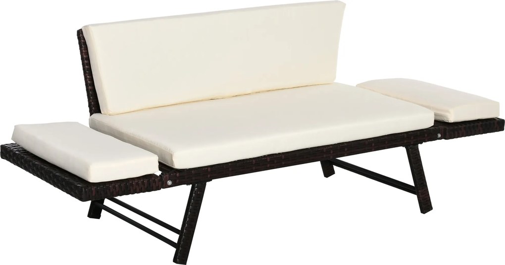 Outsunny Poly Rattan 2-Személyes Kerti Kanapé Lounge Kanapé Kerti Pad Lounger Összecsukható Kartámaszokkal Acél Barna 129 x 63 x 67 cm | Aosom
