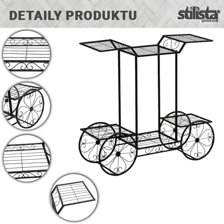STILISTA Virágcserép állvány kocsi 77 x 75 x 28 cm acél