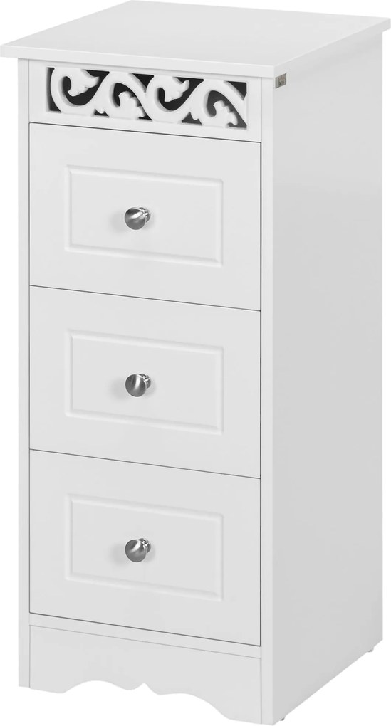 HOMCOM Fehér Tárolószekrény 3 Fiókkal Konyhába, Étkezőbe, Nappaliba, Hálószobába és Fürdőszobába 29.8x29.8x68.5 cm | Aosom