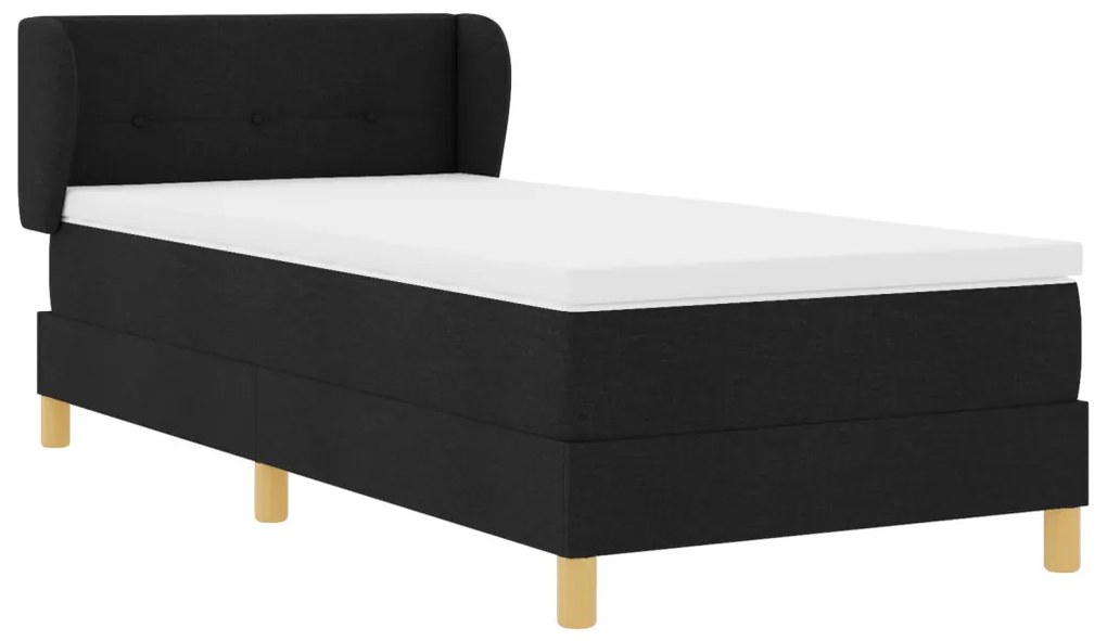 Boxspring Ágy Mattal - Fekete, 90x190 cm, Szövet