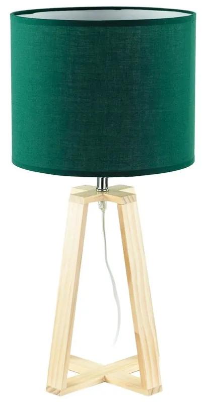 Asztali lámpa, fa talppal, sötétzöld - SAUTERELLE