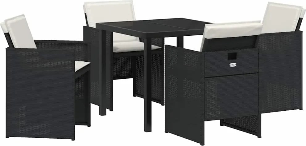 vidaXL Kert étkező szett 5 pcs Fekete polirattan