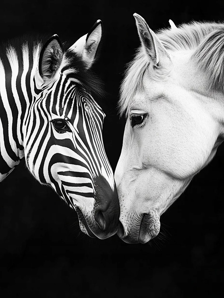 Canvas Vászonkép Portré Ló Zebra Fehér Fekete Kontraszt B&amp;w 60x80