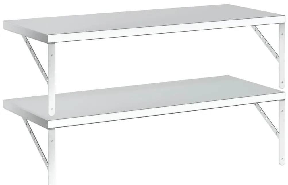 2 db ezüstszínű rozsdamentes acél fali polc 100x40 cm