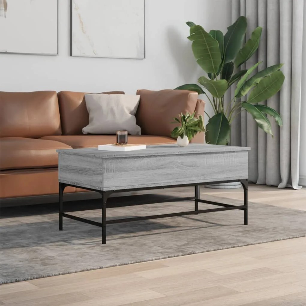 Szürke sonoma szerelt fa és fém dohányzóasztal 100 x 50 x 45 cm