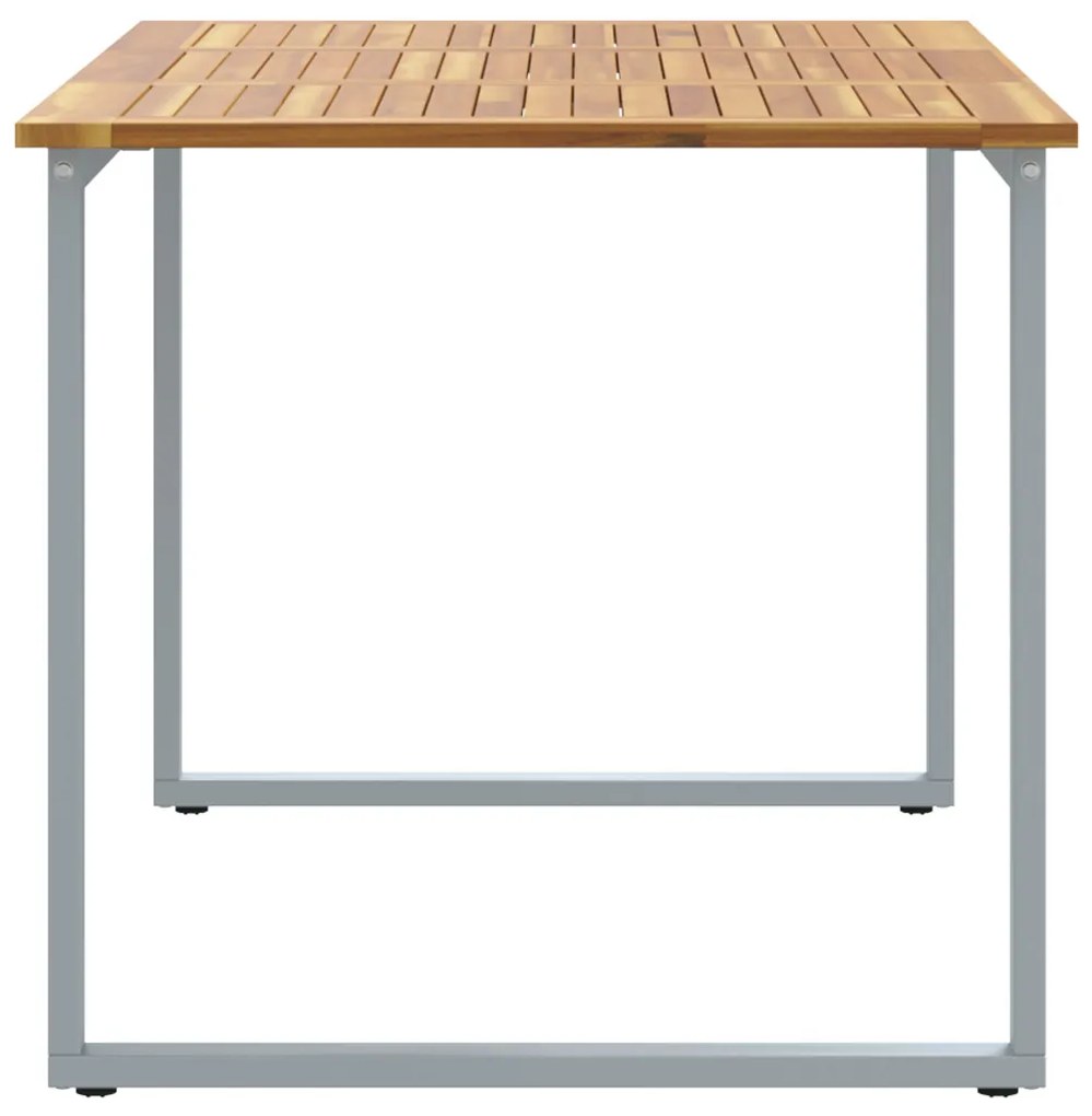 Kültéri Étkező Asztal Szürke 140x80x75 cm Acél és Tömör Akácfa