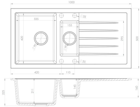 Sapho - Konyhai mosogató 100x50 cm gránit/bézs