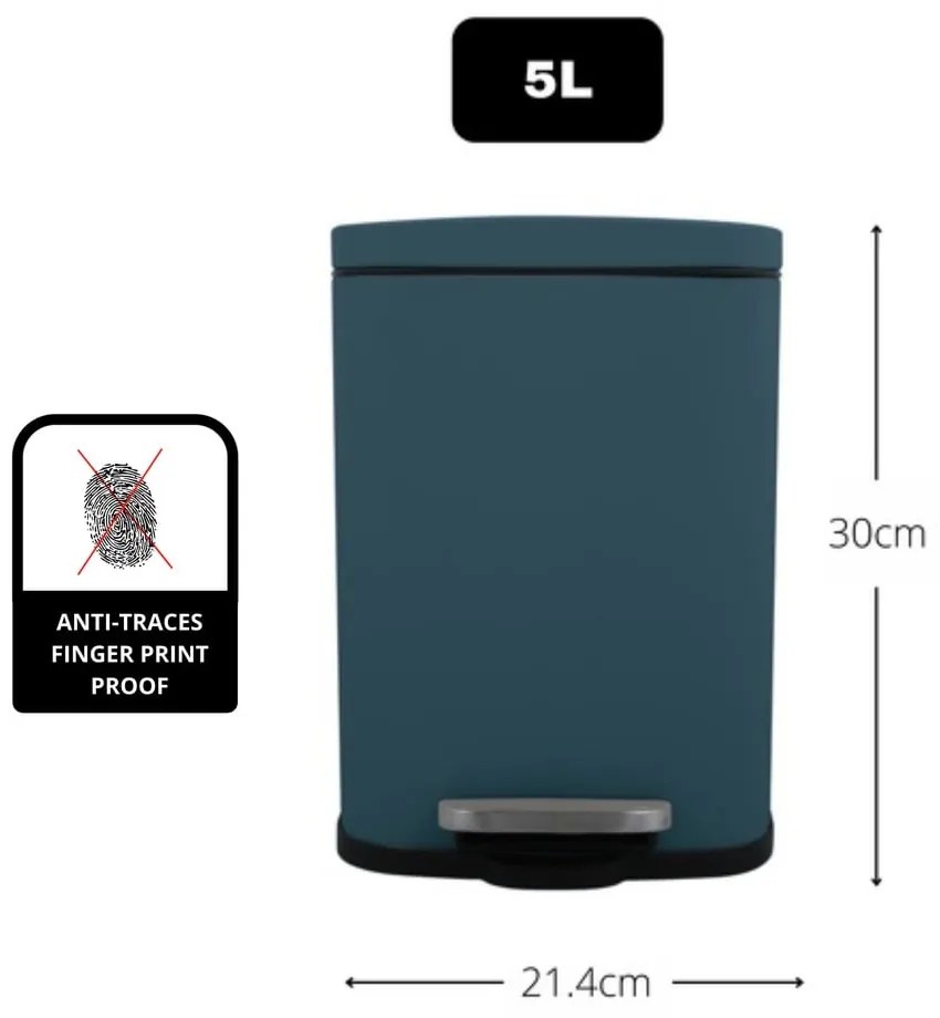 Petróleum színű acél pedálos szemetes 5 l Akira – Spirella