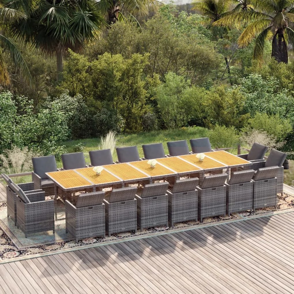 vidaXL 19 részes szürke polyrattan kerti étkezőgarnitúra párnákkal