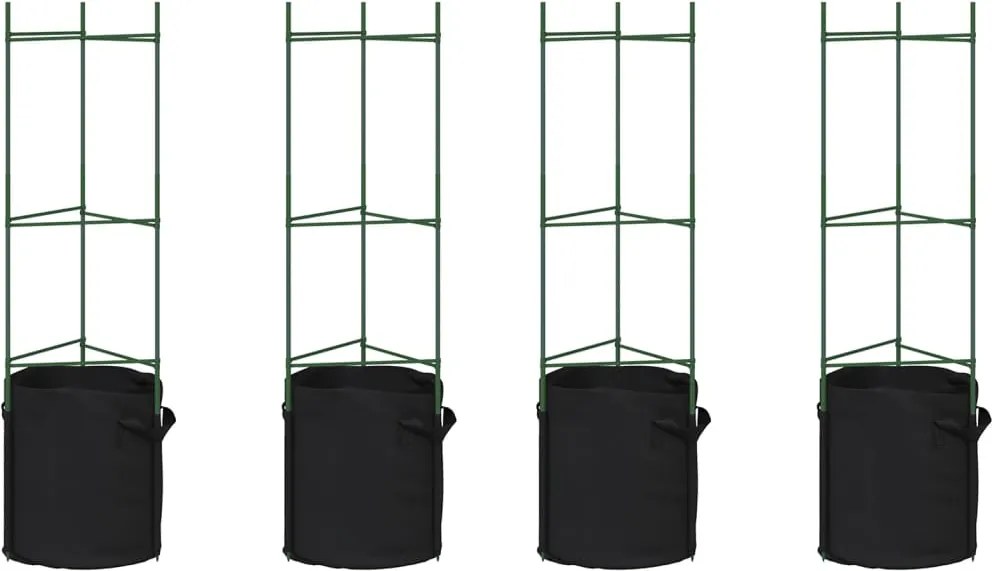 vidaXL 4 db acél és polipropilén paradicsomketrec növényzsákkal 116 cm
