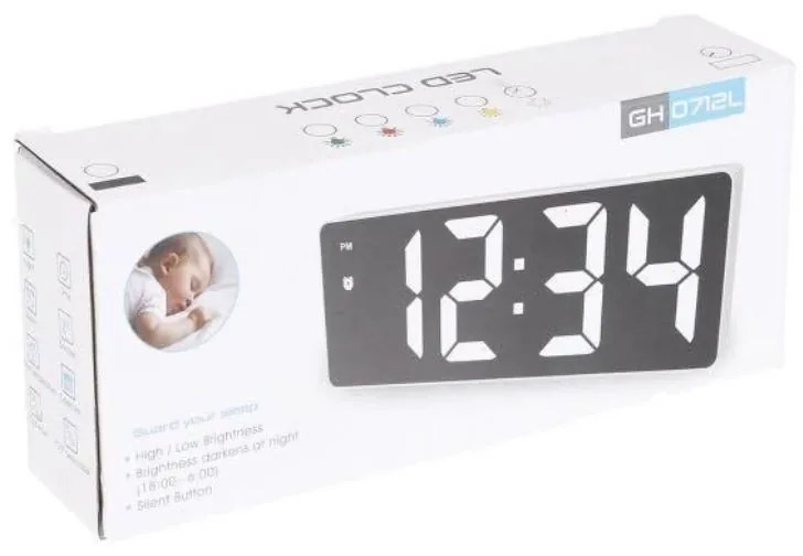 Nagyméretű Led Kijelzős Asztali Óra Fekete/Fehér GH-0712L