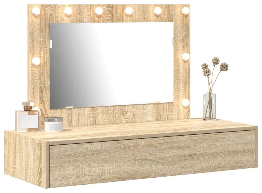 vidaXL Öltözködőasztal tükör lámpákkal Barna 100 x 40 x 70 cm Faanyag