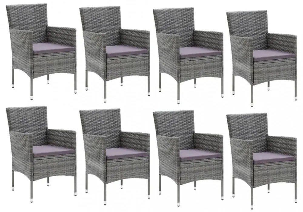 9 részes szürke polyrattan kerti étkezőgarnitúra párnákkal