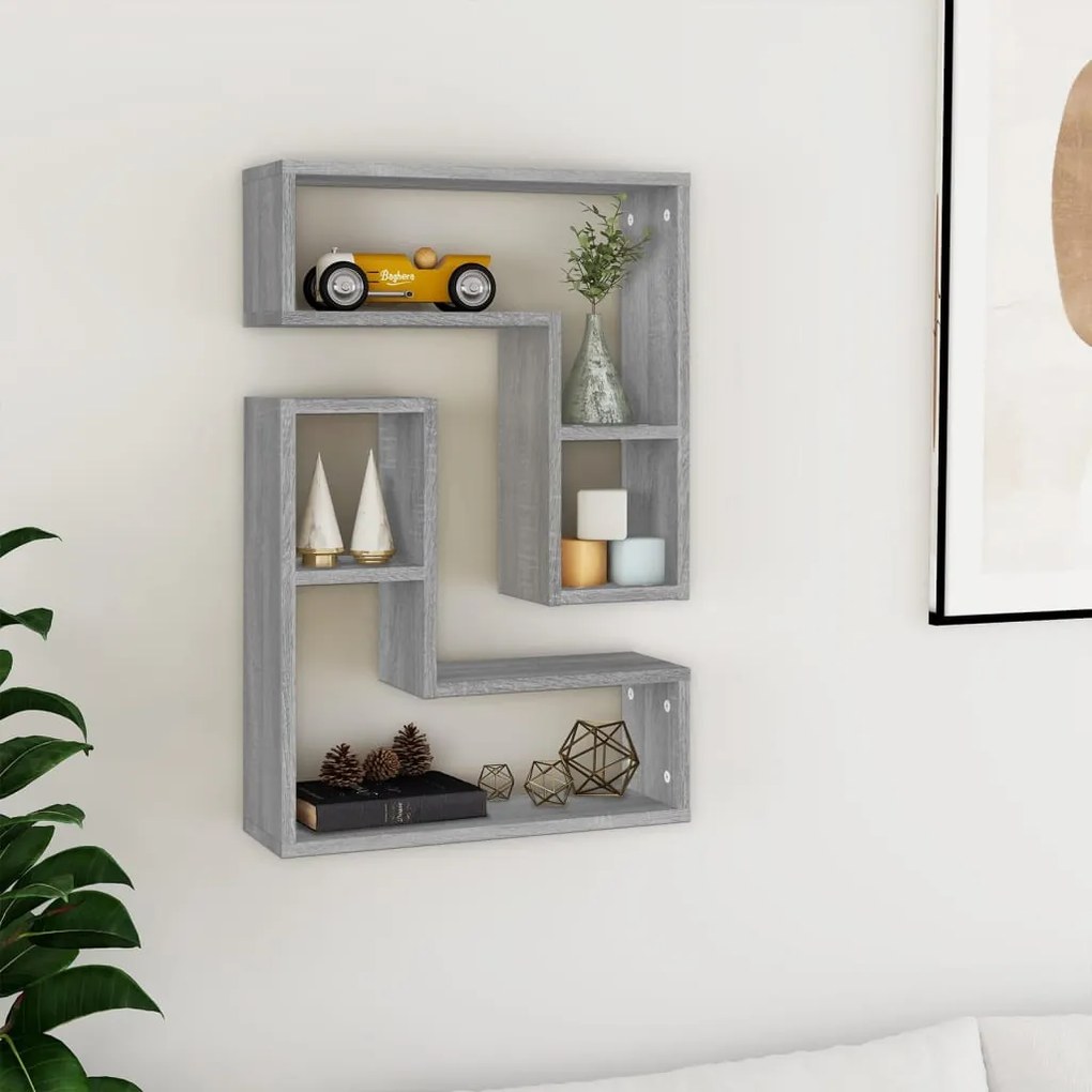 2 db szürke sonoma színű szerelt fa falipolc 50 x 15 x 50 cm
