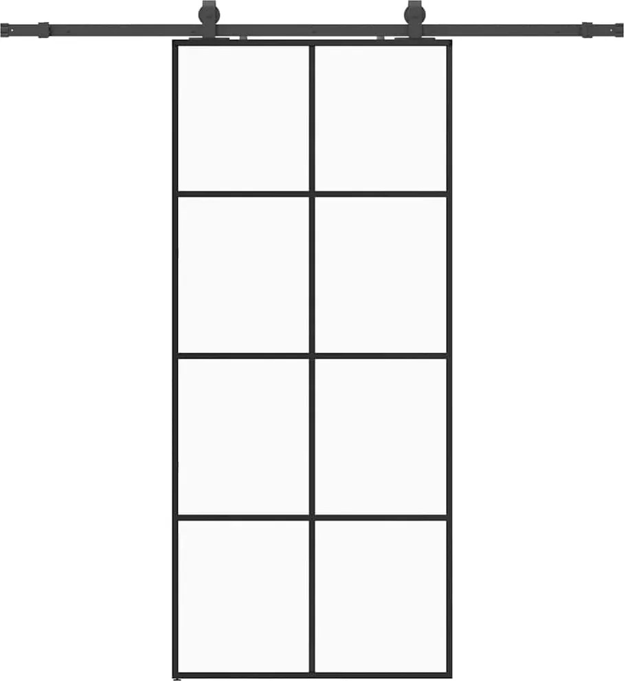 vidaXL fekete ESG üveg tolóajtó fémszerelvény-szettel 90x205 cm