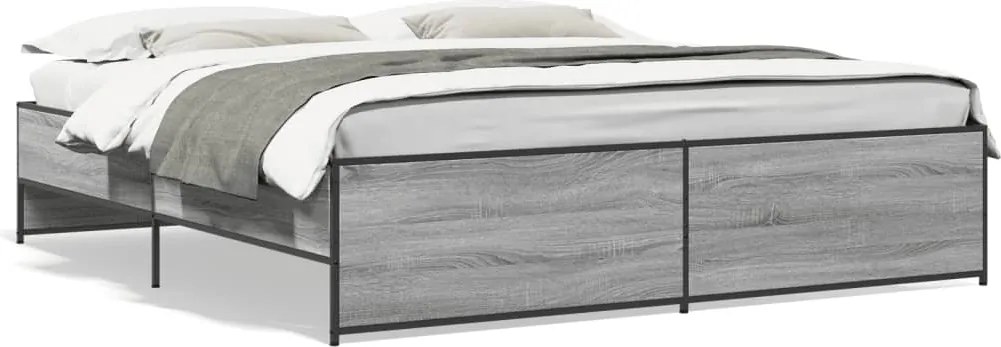 vidaXL szürke sonoma szerelt fa és fém ágykeret 200 x 200 cm