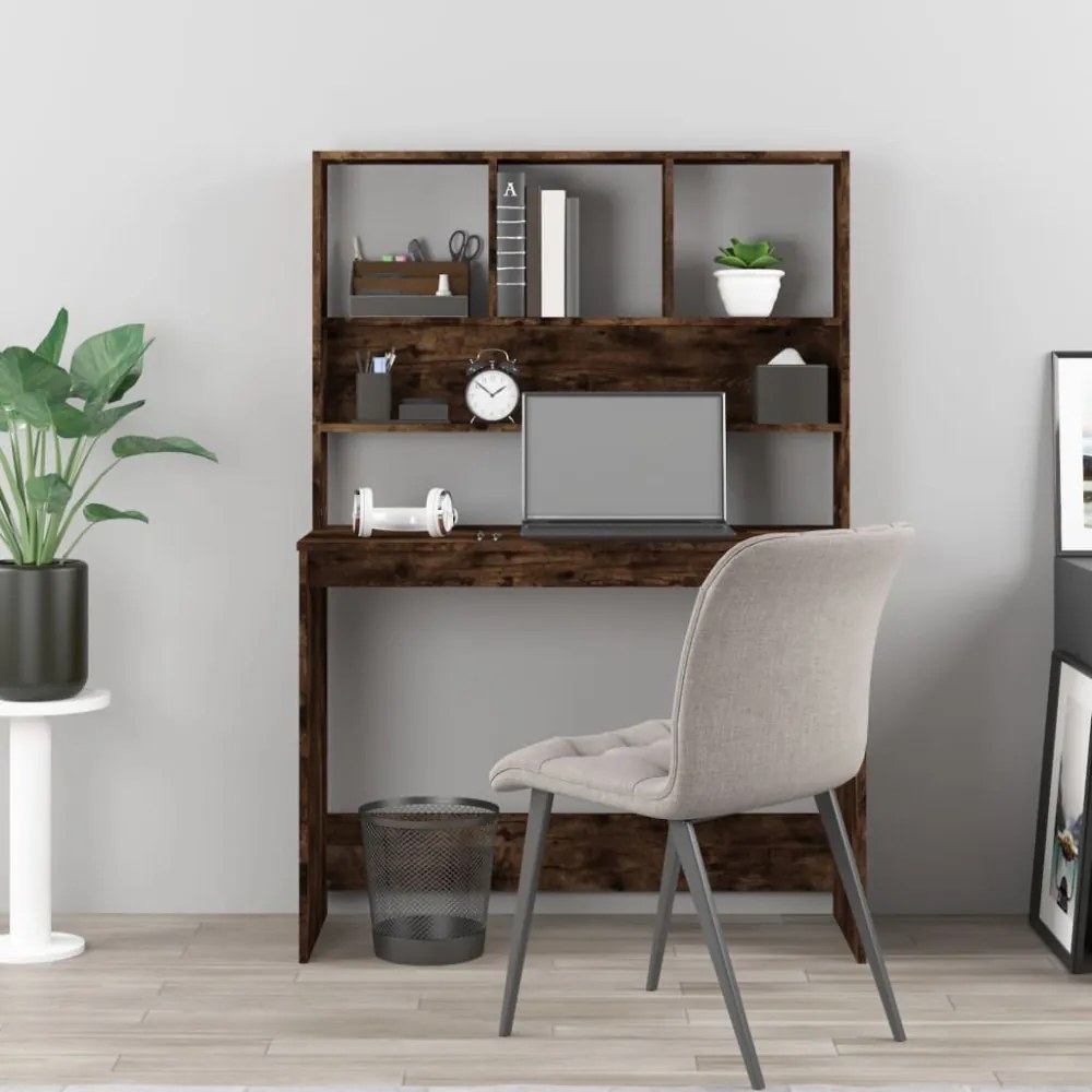 füstös tölgy szerelt fa íróasztal polcokkal 102 x 45 x 148 cm