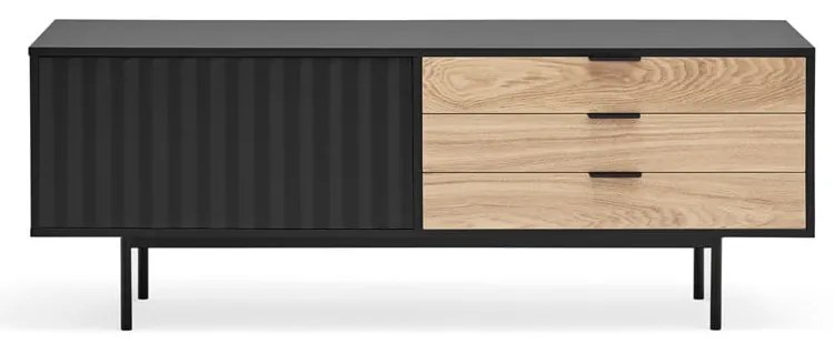 Fekete-natúr színű TV-állvány tölgyfa dekorral 140x52 cm Sierra – Teulat