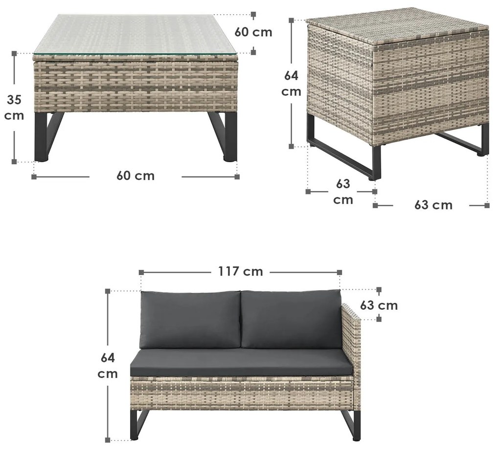Juskys Santorini rattan kerti bútor szett - szürke