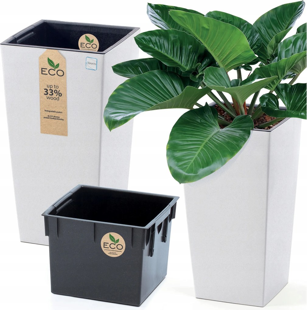 Kültéri Virágtartó Cserép 29,5 CM Teraszra, Kertbe, Otthonra, Eco Wood Fehér