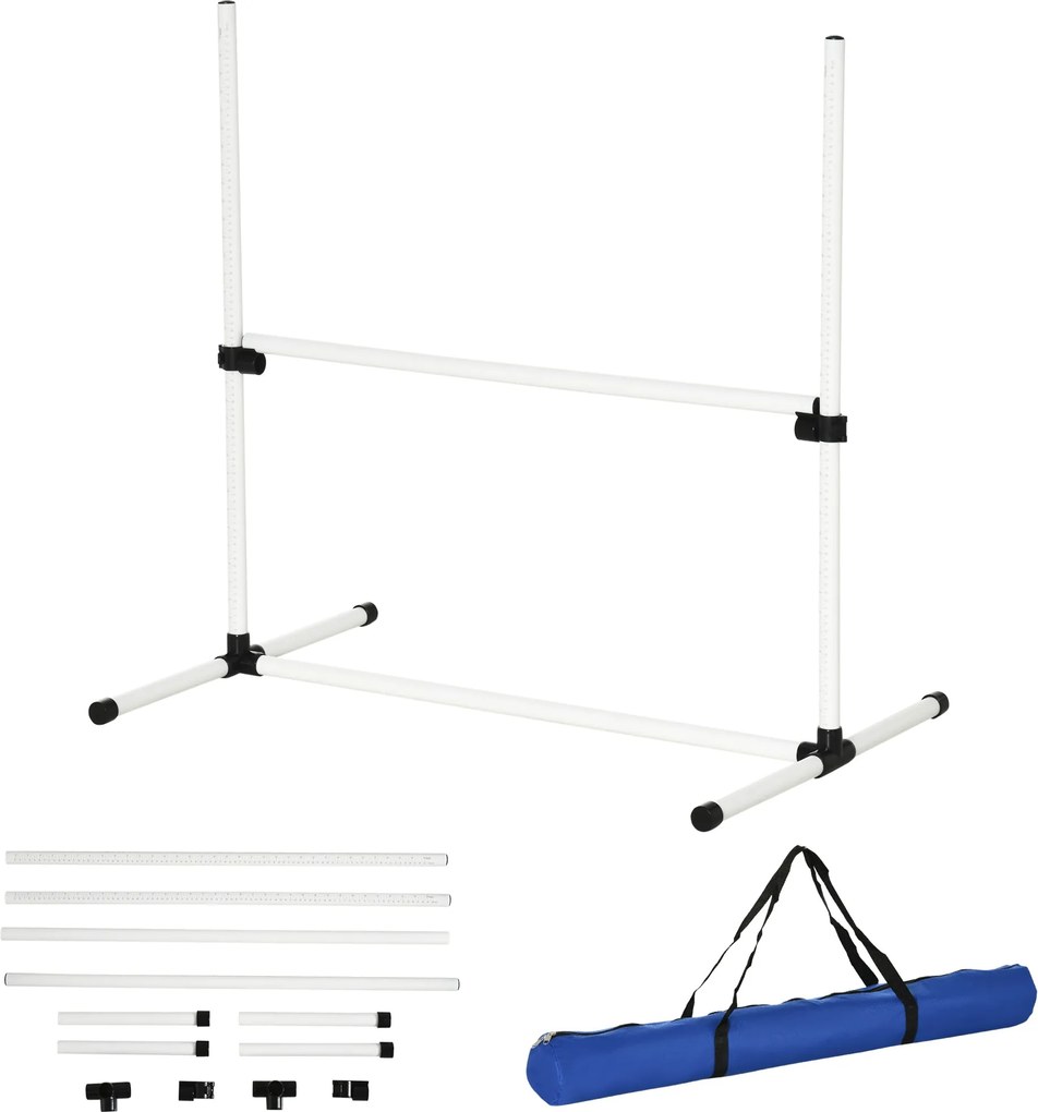 PawHut Agility Készlet Kutyák Számára - 4 darabos Agility Berendezés Kutyaképzéshez, Steeplechase Készlet 4 állítható magasságú akadállyal, Hordtáska,