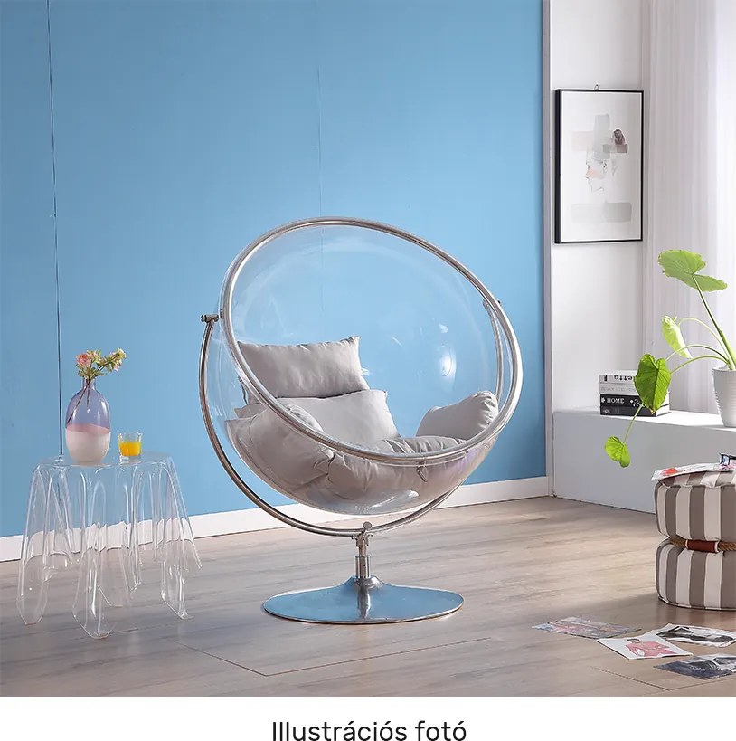 Függő fotel állvánnyal, átlátszó/arany/szürke, BUBBLE NEW TYP 2