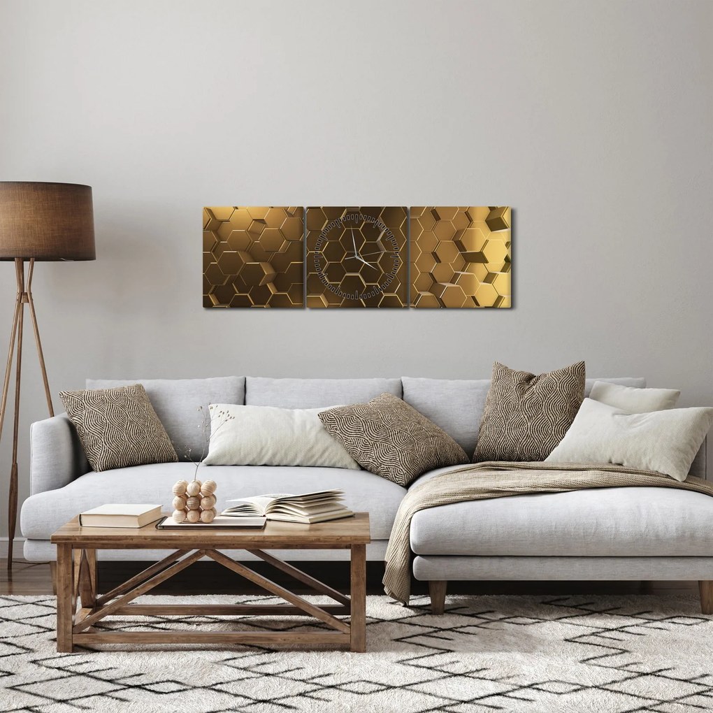 Kép - arany hatszög (órával) (90x30 cm)