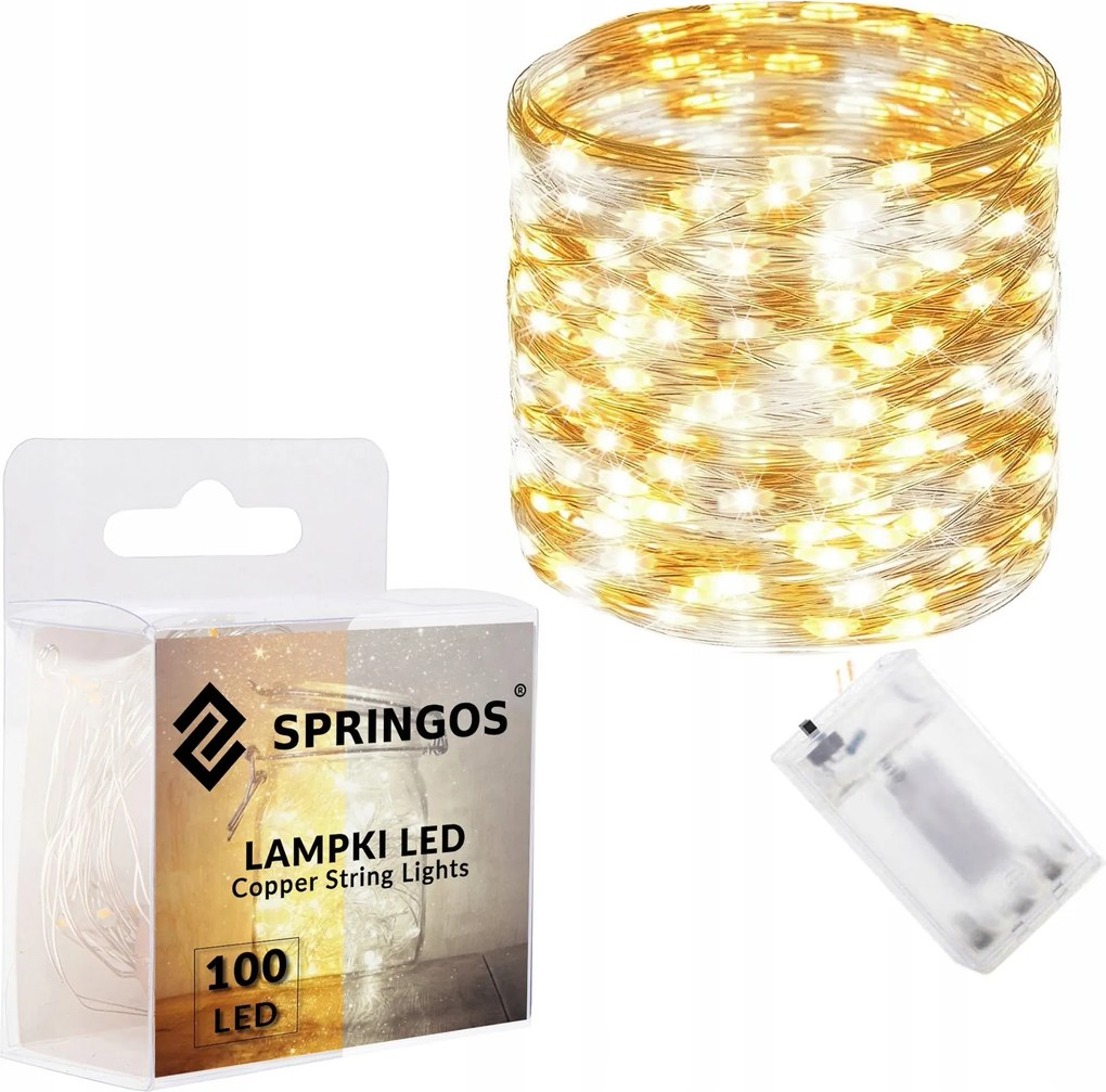 Drót Lámpa 100 Led 10M Elemes Karácsonyfa Fények Meleg Hideg