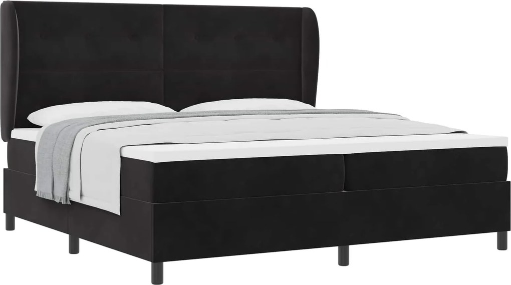vidaXL Boxrugós ágy matracmal Fekete 200 x 200 cm Poliészter