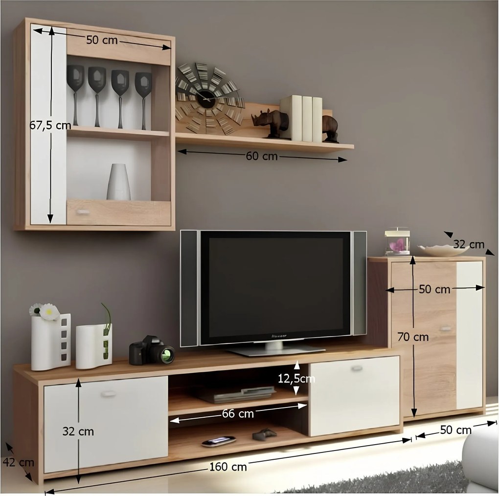 Nappali bútor, tölgy sonoma/fehér, GENTA