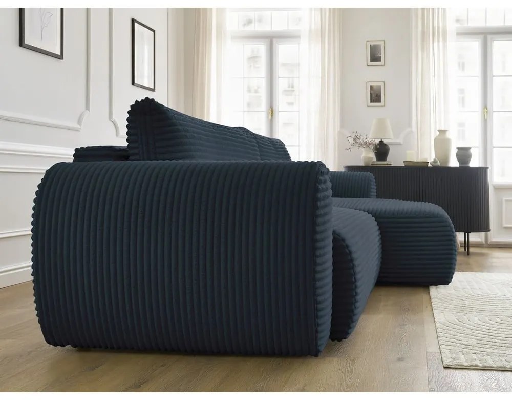 Sötétkék kordbársony kinyitható sarokkanapé (jobb oldali) Lucien – Bobochic Paris